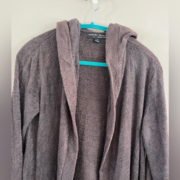 Barefoot Dreams CozyChic Lite Size. M Chocolate‎ Brown Cardigan Hooded - Picture 4 of 7